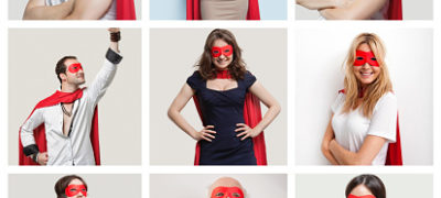 Collage Of Confident People Wearing Superhero Costumes