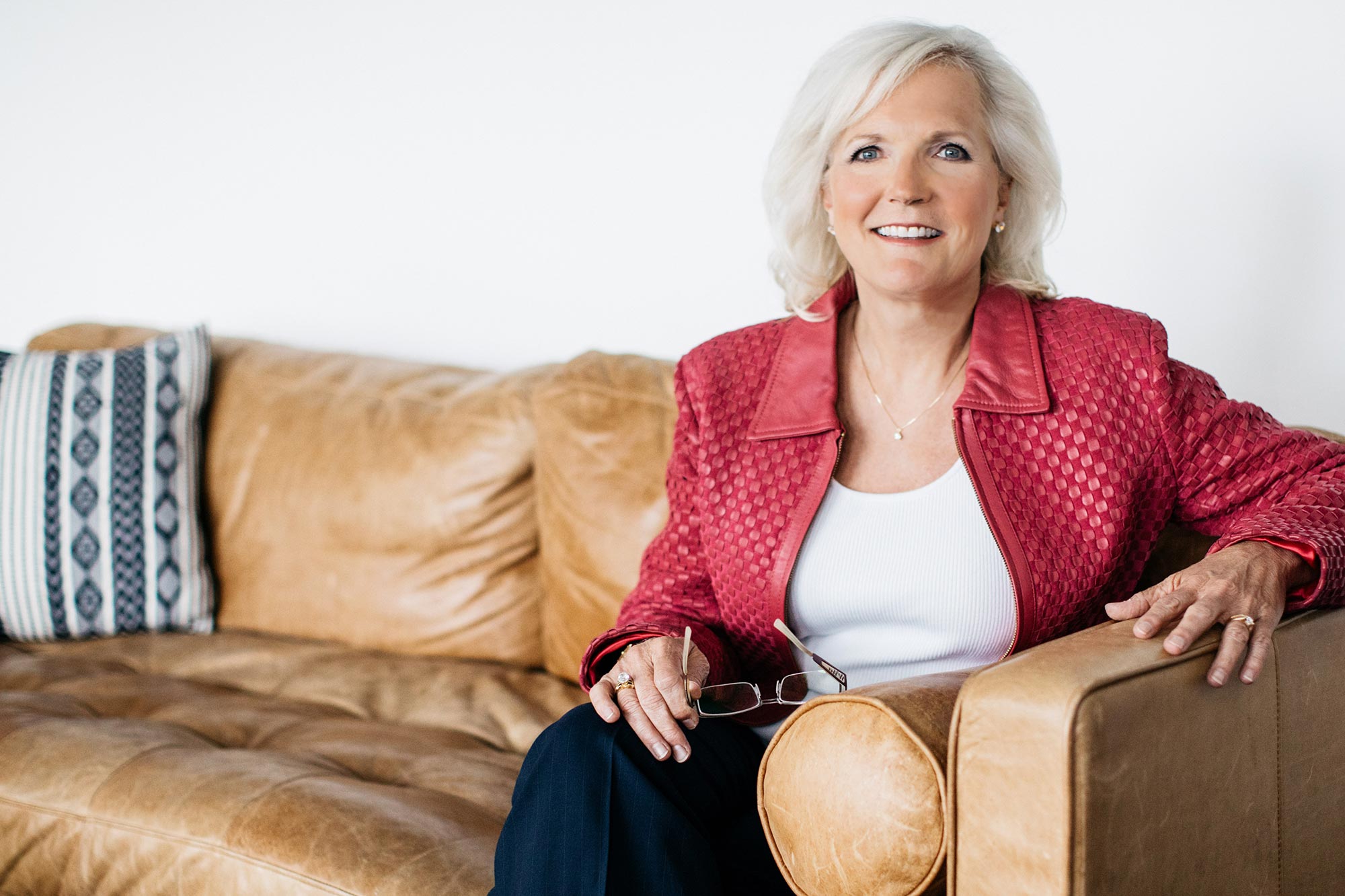 photograph of Nancy M. Dahl sitting on couch